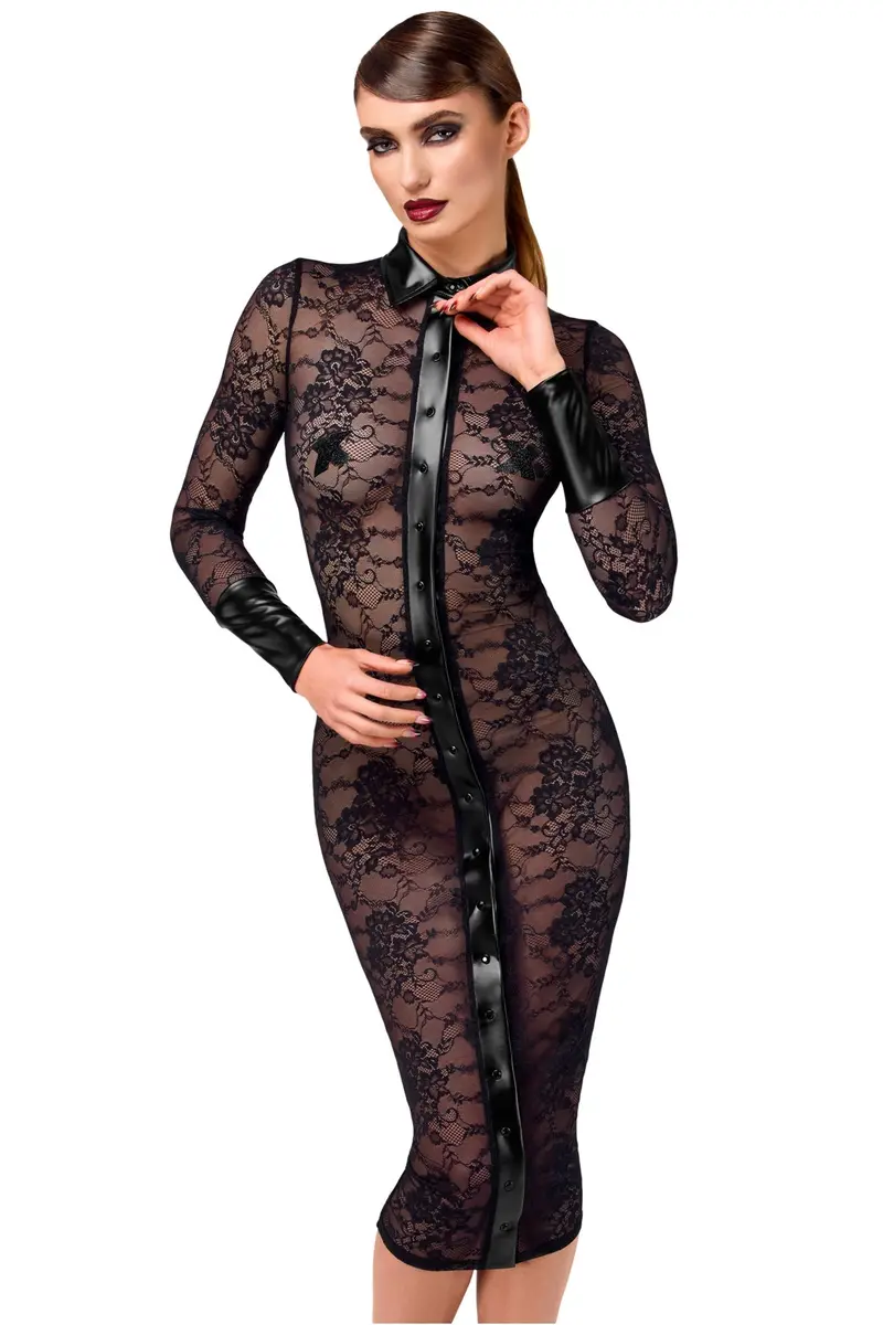 F376 Noirelle Lace Button-up Midi dress